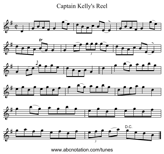 Captain Kelly's Reel - staff notation