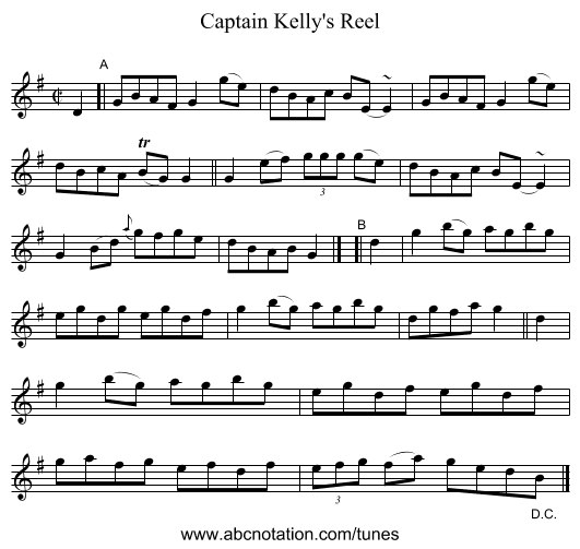 Captain Kelly's Reel - staff notation