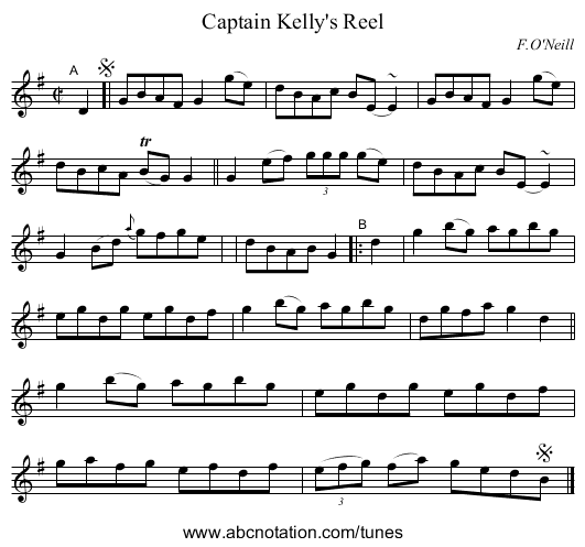 Captain Kelly's Reel - staff notation