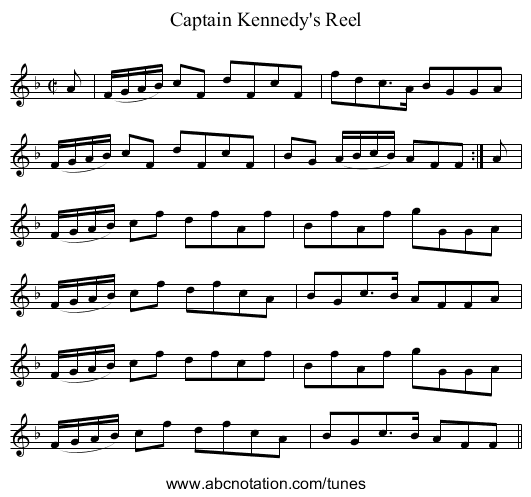 Captain Kennedy's Reel - staff notation