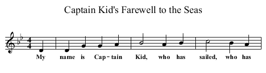 Captain Kid's Farewell to the Seas - staff notation