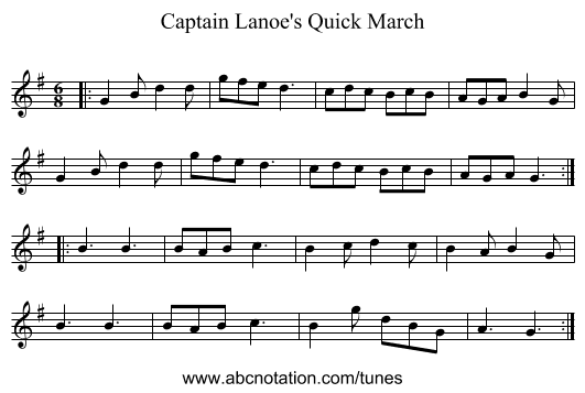 Captain Lanoe's Quick March - staff notation