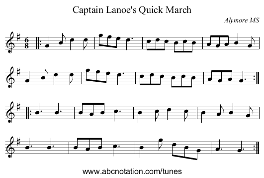 Captain Lanoe's Quick March - staff notation