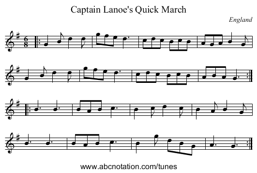Captain Lanoe's Quick March - staff notation