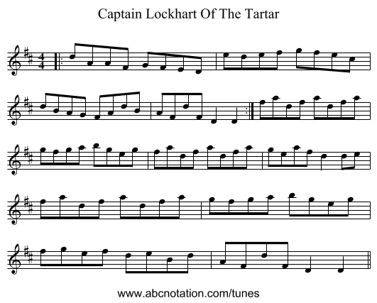 Captain Lockhart Of The Tartar - staff notation