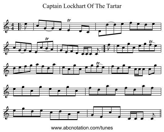 Captain Lockhart Of The Tartar - staff notation