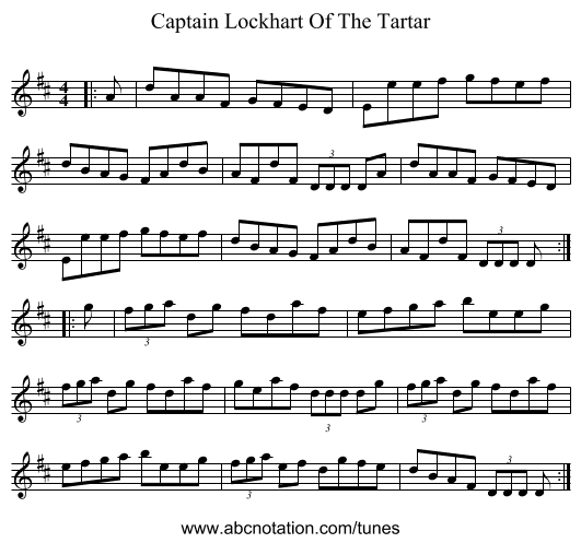 Captain Lockhart Of The Tartar - staff notation