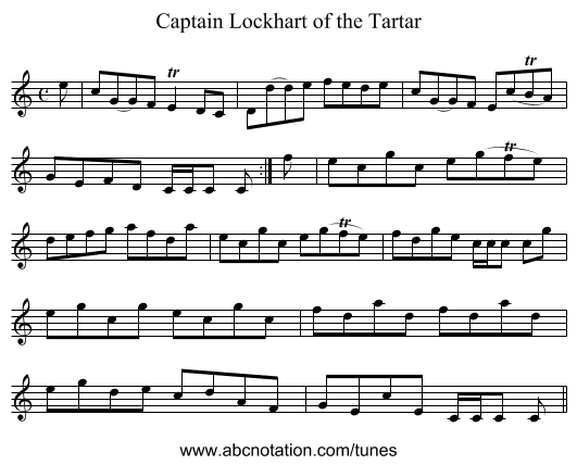 Captain Lockhart of the Tartar - staff notation