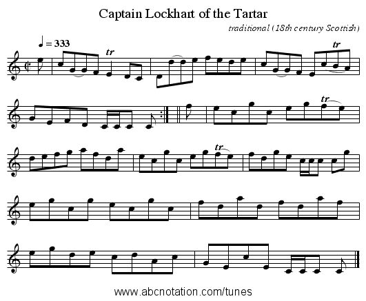 Captain Lockhart of the Tartar - staff notation