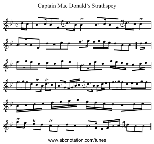 Captain Mac Donald’s Strathspey - staff notation