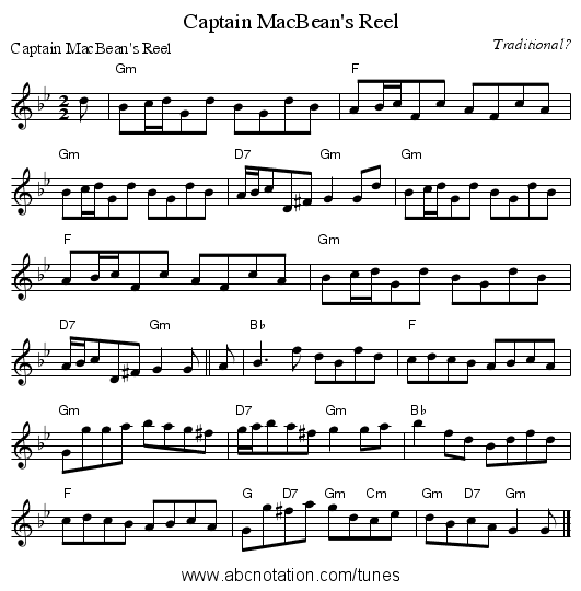 Captain MacBean's Reel - staff notation