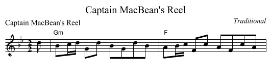 Captain MacBean's Reel - staff notation