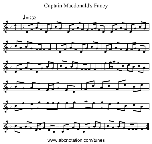 Captain Macdonald's Fancy - staff notation