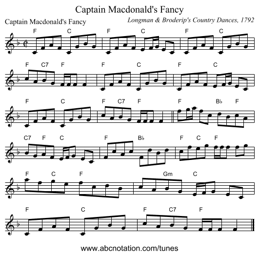 Captain Macdonald's Fancy - staff notation