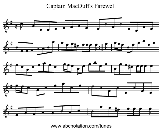 Captain MacDuff's Farewell - staff notation