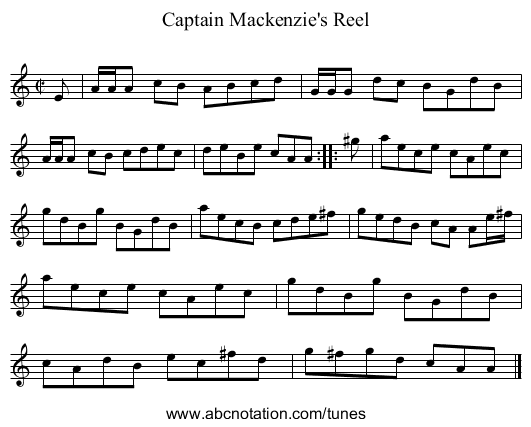 Captain Mackenzie's Reel - staff notation