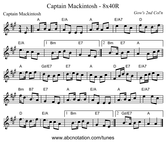 Captain Mackintosh - 8x40R - staff notation