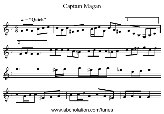 Captain Magan - staff notation