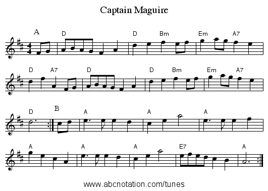 Captain Maguire - staff notation