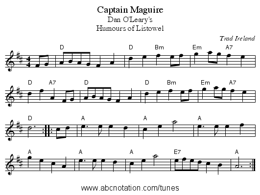 Captain Maguire - staff notation