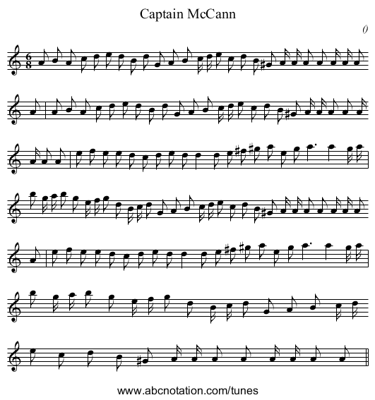Captain McCann - staff notation