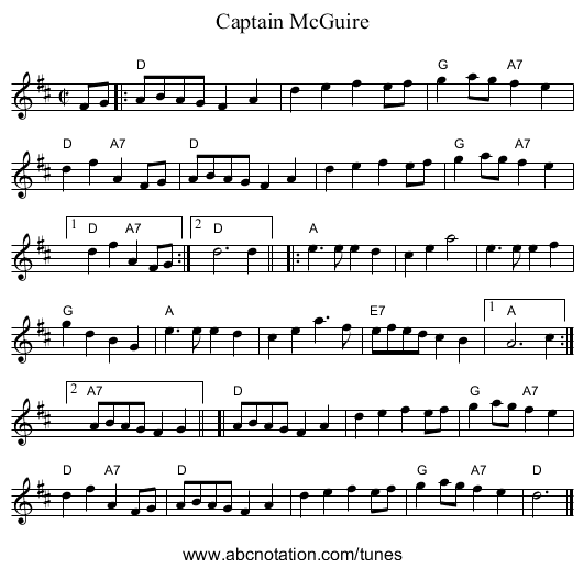 Captain McGuire - staff notation
