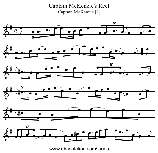 Captain McKenzie's Reel - staff notation