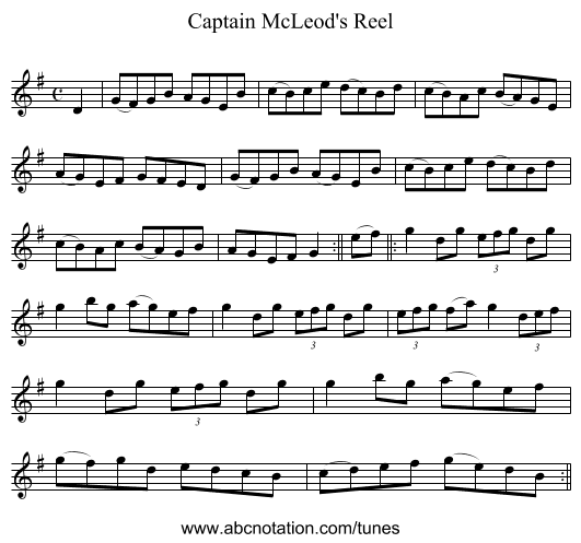 Captain McLeod's Reel - staff notation