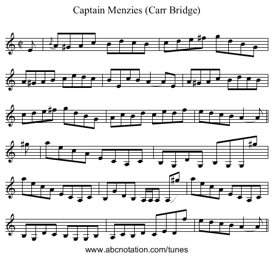 Captain Menzies (Carr Bridge) - staff notation