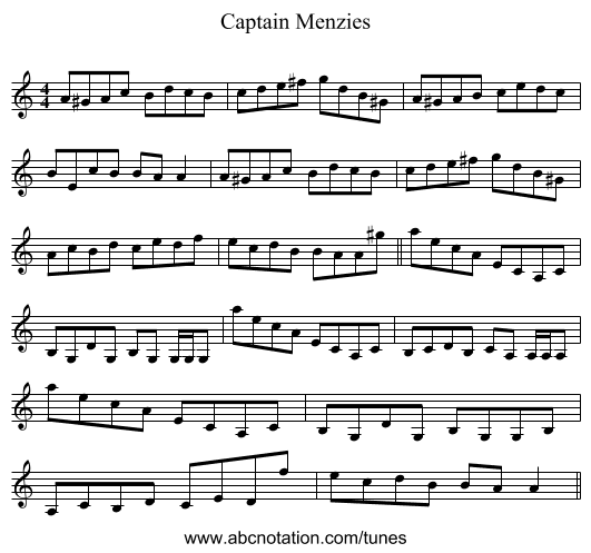 Captain Menzies - staff notation