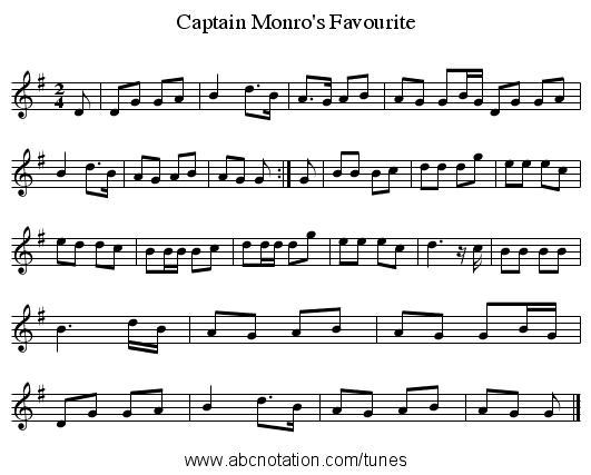 Captain Monro's Favourite - staff notation