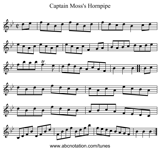 Captain Moss's Hornpipe - staff notation