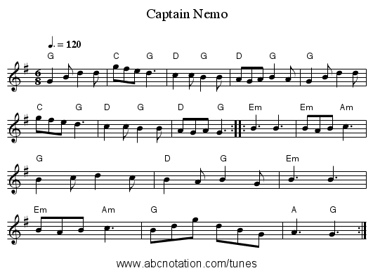 Captain Nemo - staff notation
