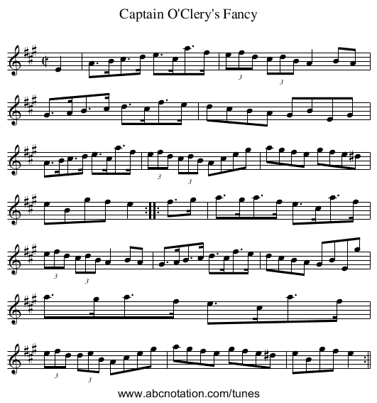 Captain O'Clery's Fancy - staff notation