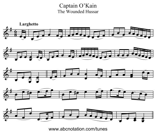 Captain O’Kain - staff notation