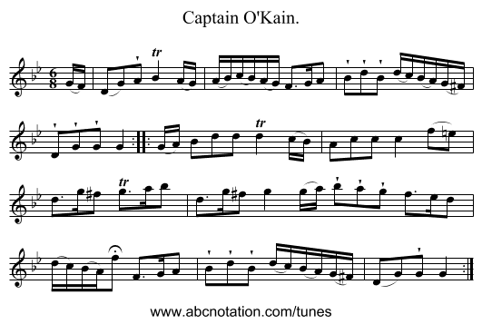 Captain O'Kain. - staff notation