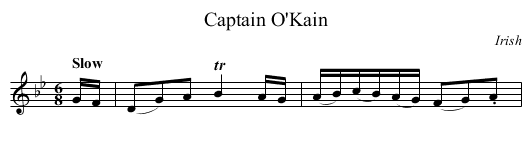 Captain O'Kain - staff notation