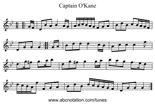 Captain O'Kane - staff notation