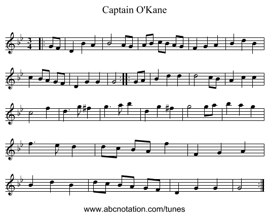 Captain O'Kane - staff notation