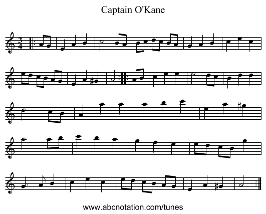 Captain O'Kane - staff notation