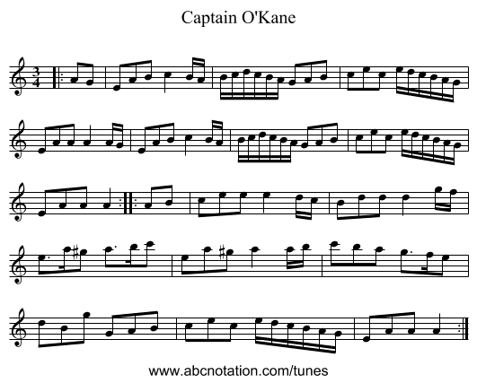 Captain O'Kane - staff notation