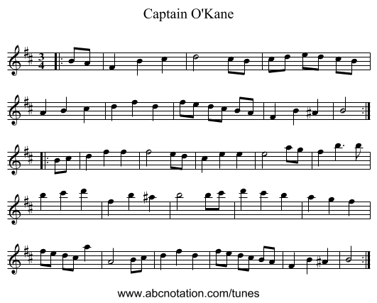 Captain O'Kane - staff notation