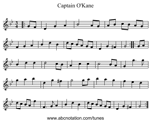 Captain O'Kane - staff notation