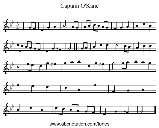 Captain O'Kane - staff notation