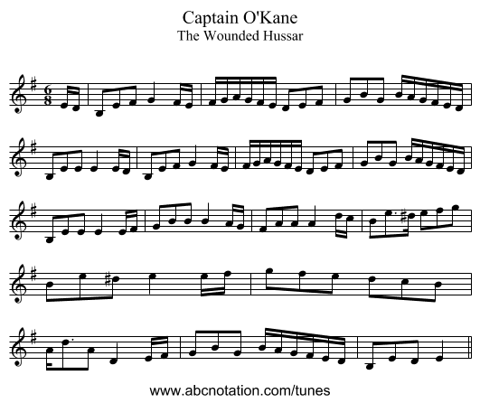 Captain O'Kane - staff notation