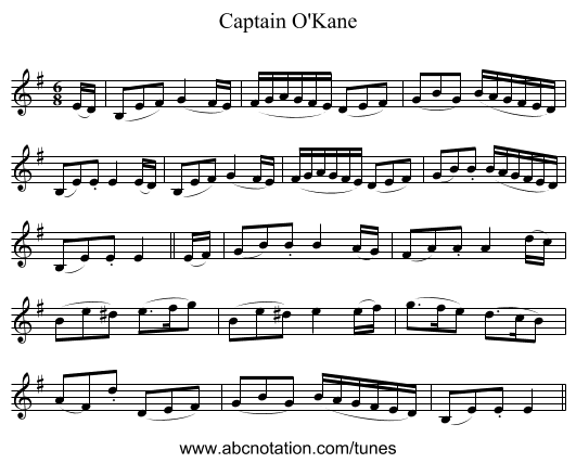 Captain O'Kane - staff notation