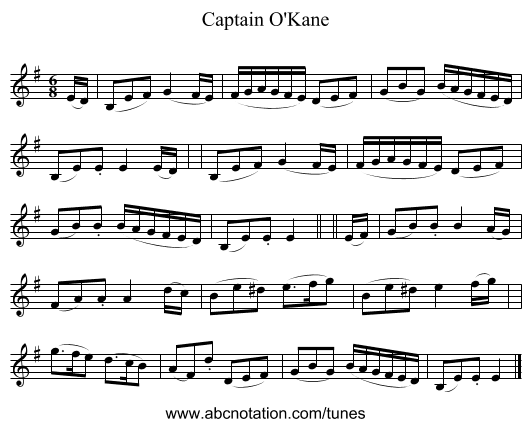 Captain O'Kane - staff notation