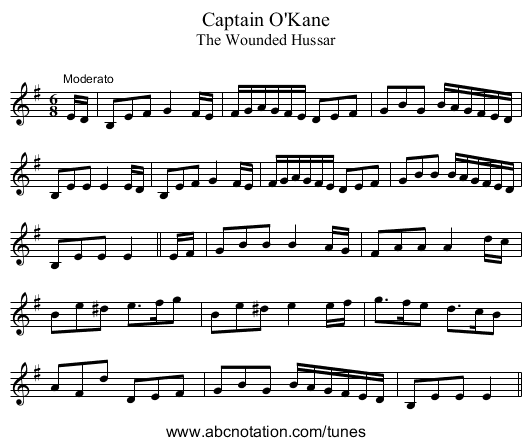 Captain O'Kane - staff notation