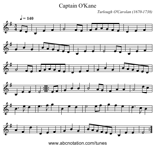 Captain O'Kane - staff notation