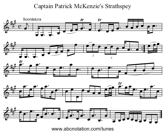 Captain Patrick McKenzie's Strathspey - staff notation